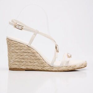 STUART WEITZMAN Georgie Strappy Wedge Espadrille Sandals White